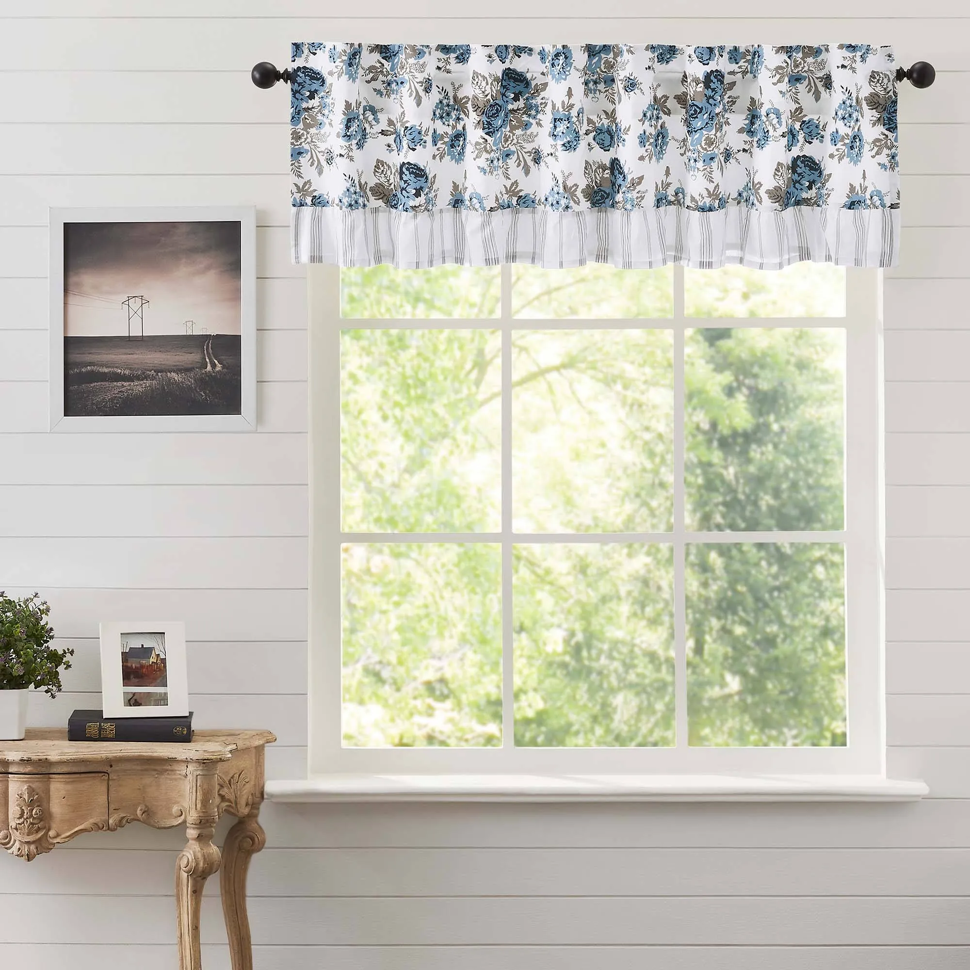 Annie Blue Floral Ruffled Lined Valance 72"