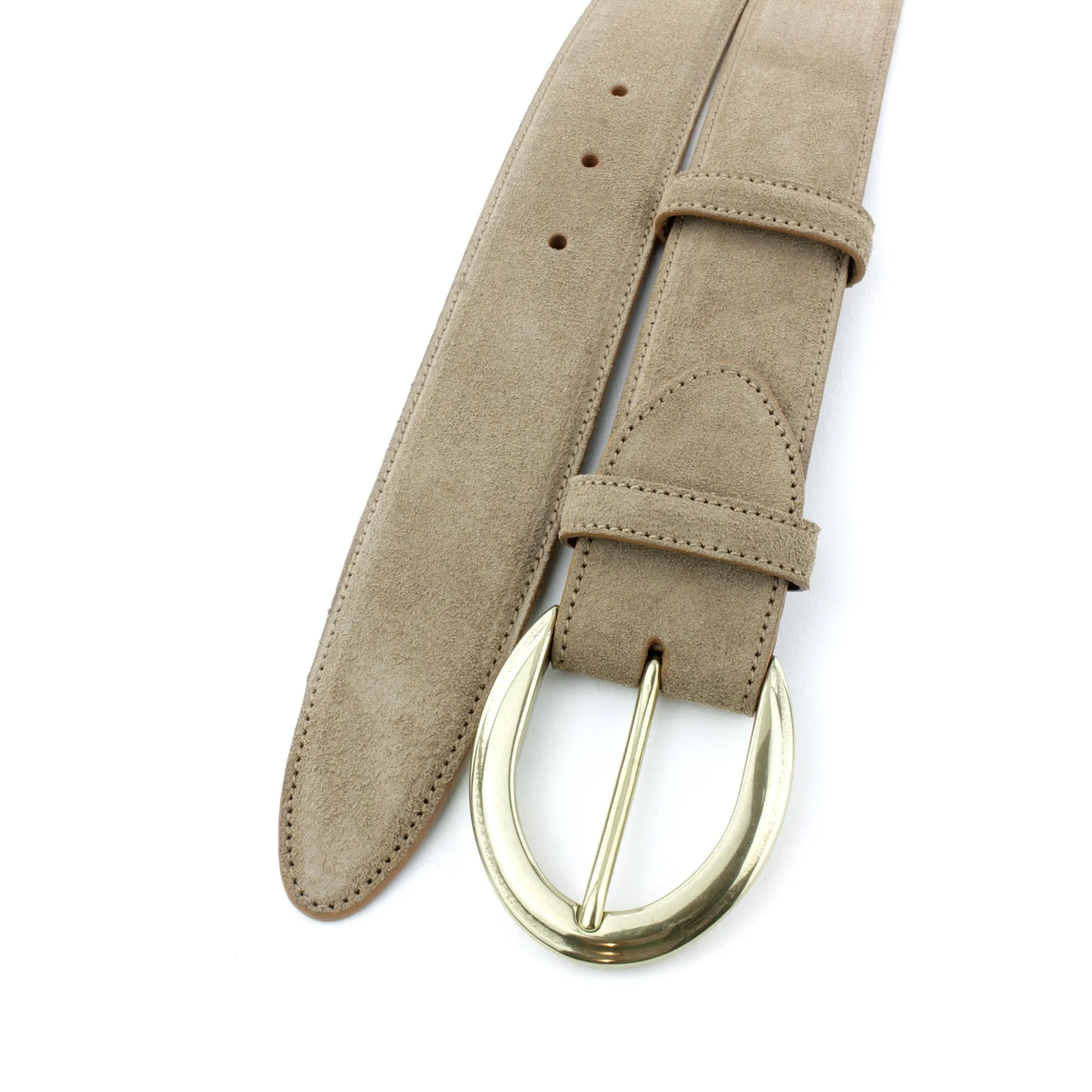 Antelope suede crescent prong belt