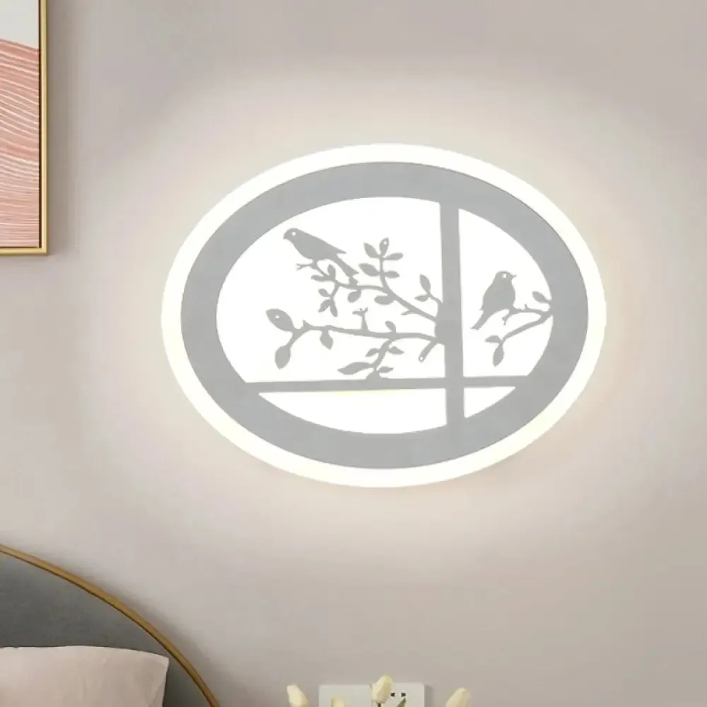 Asia Style LED Circular Acrylic Bird and Branch Wall Lamp with White/Warm Light