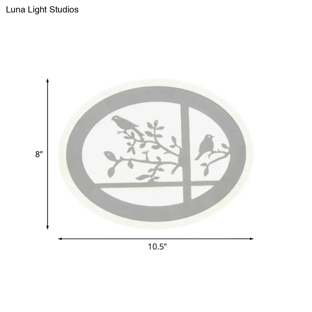 Asia Style LED Circular Acrylic Bird and Branch Wall Lamp with White/Warm Light