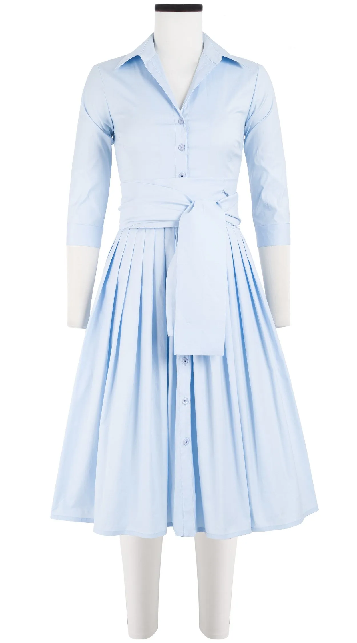 Audrey Dress #2 Shirt Collar 3/4 Sleeve Long Length Cotton Stretch (Solid)