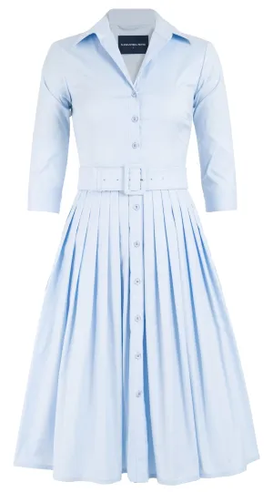 Audrey Dress #2 Shirt Collar 3/4 Sleeve Long Length Cotton Stretch (Solid)