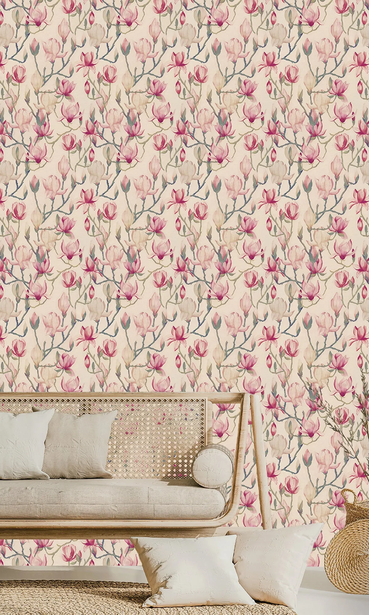 Beige Magnolia Flowers Textured Wallpaper R9496