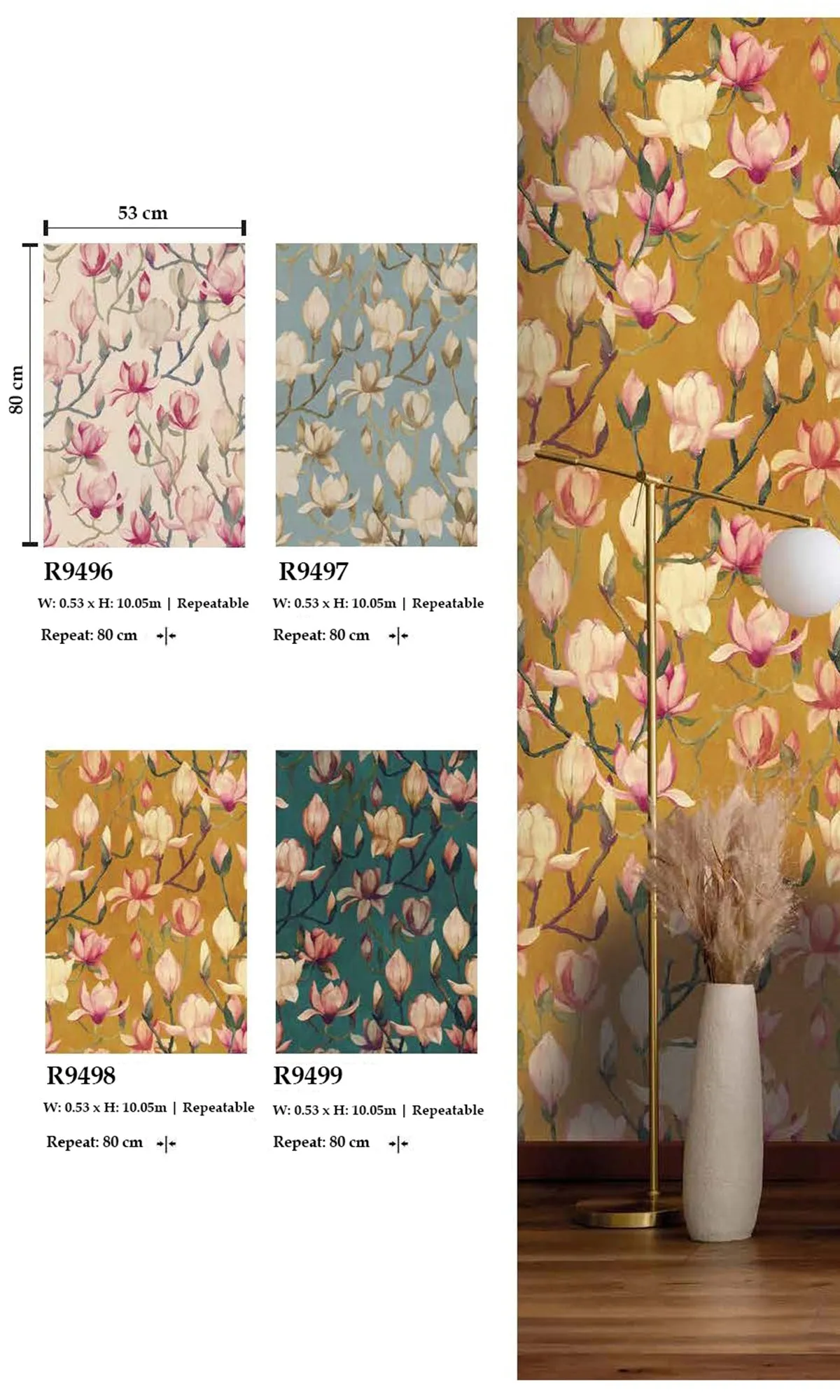 Beige Magnolia Flowers Textured Wallpaper R9496