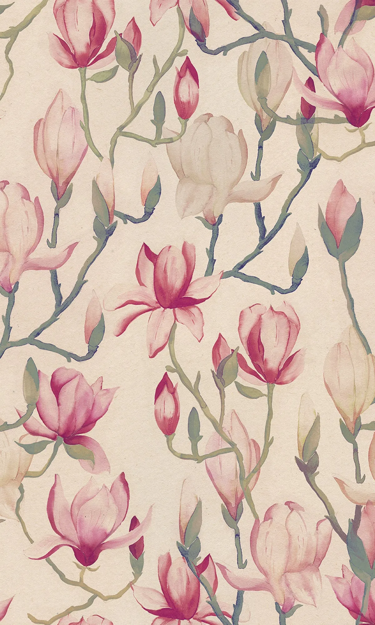 Beige Magnolia Flowers Textured Wallpaper R9496