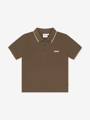 BOSS Boys Logo Print Polo Shirt in Brown