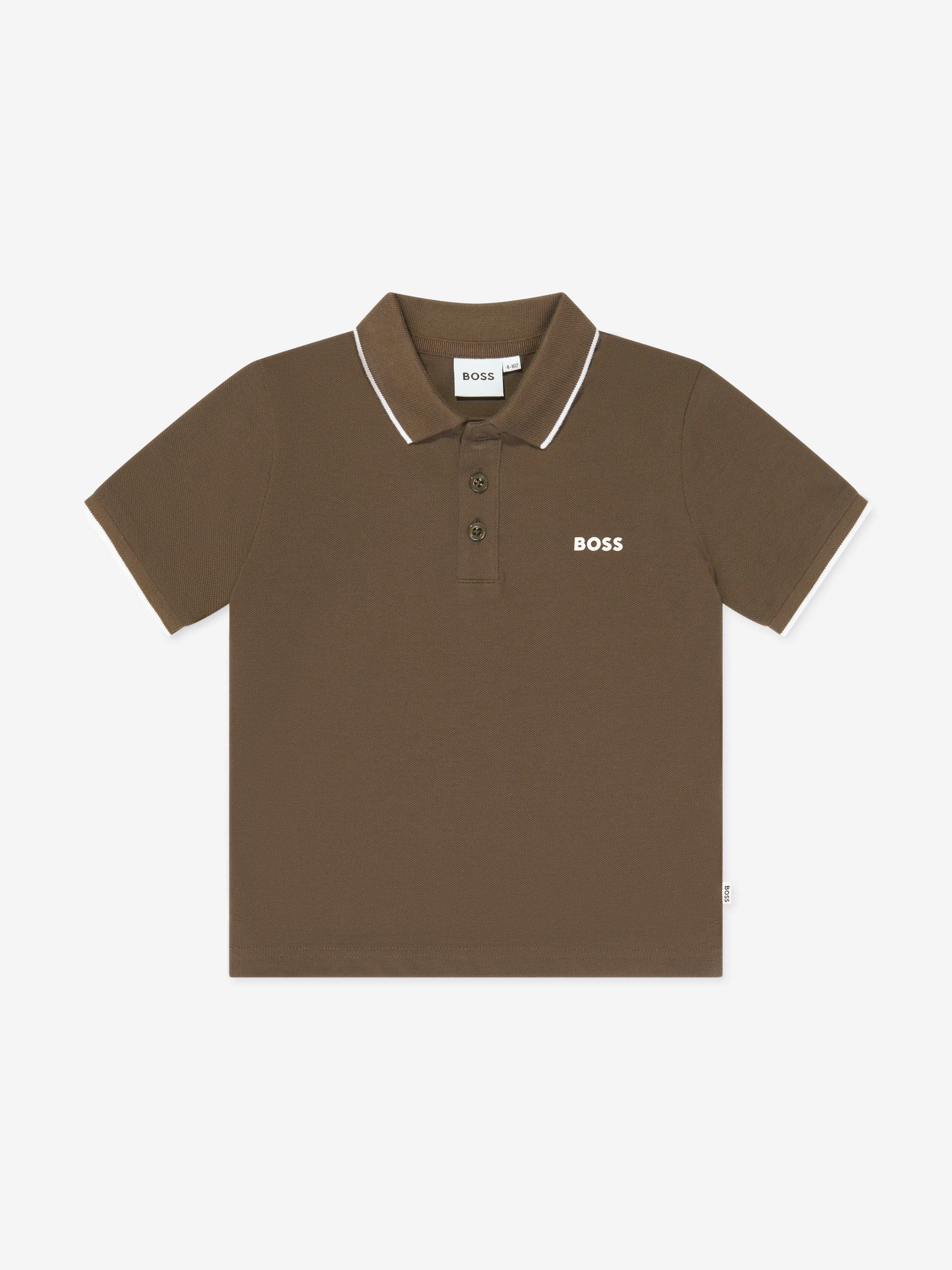 BOSS Boys Logo Print Polo Shirt in Brown