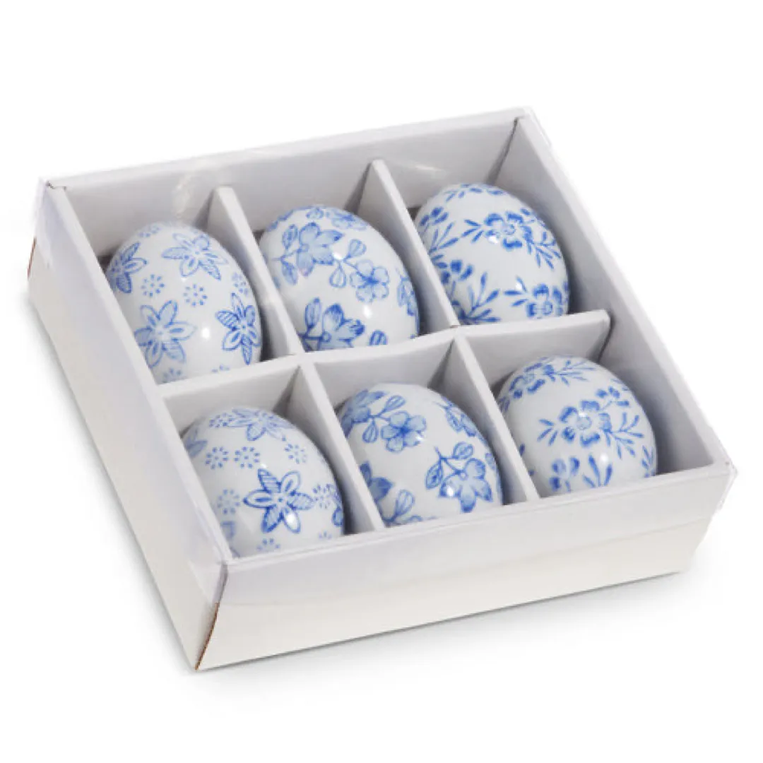 Box of 6 Blue Floral Eggs