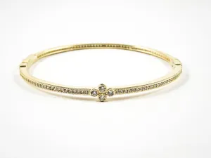 Elegant Dainty Thin Center Floral CZ With CZ All Around Gold Tone Silver Bracelet Bangle