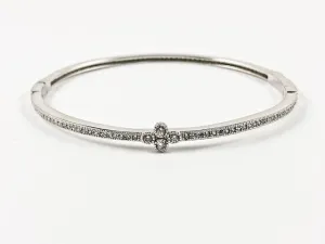 Elegant Dainty Thin Center Floral CZ With CZ All Around Silver Bracelet Bangle