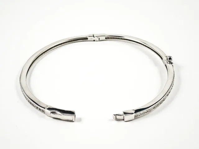 Elegant Dainty Thin Center Floral CZ With CZ All Around Silver Bracelet Bangle