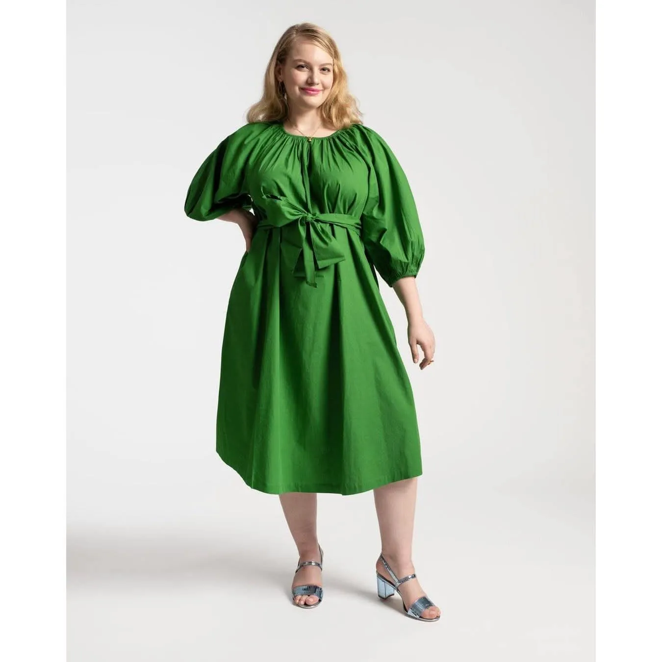 Frances Valentine Bliss Midi Dress Cotton Poplin Green