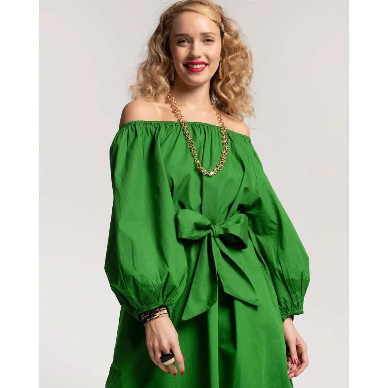 Frances Valentine Bliss Midi Dress Cotton Poplin Green