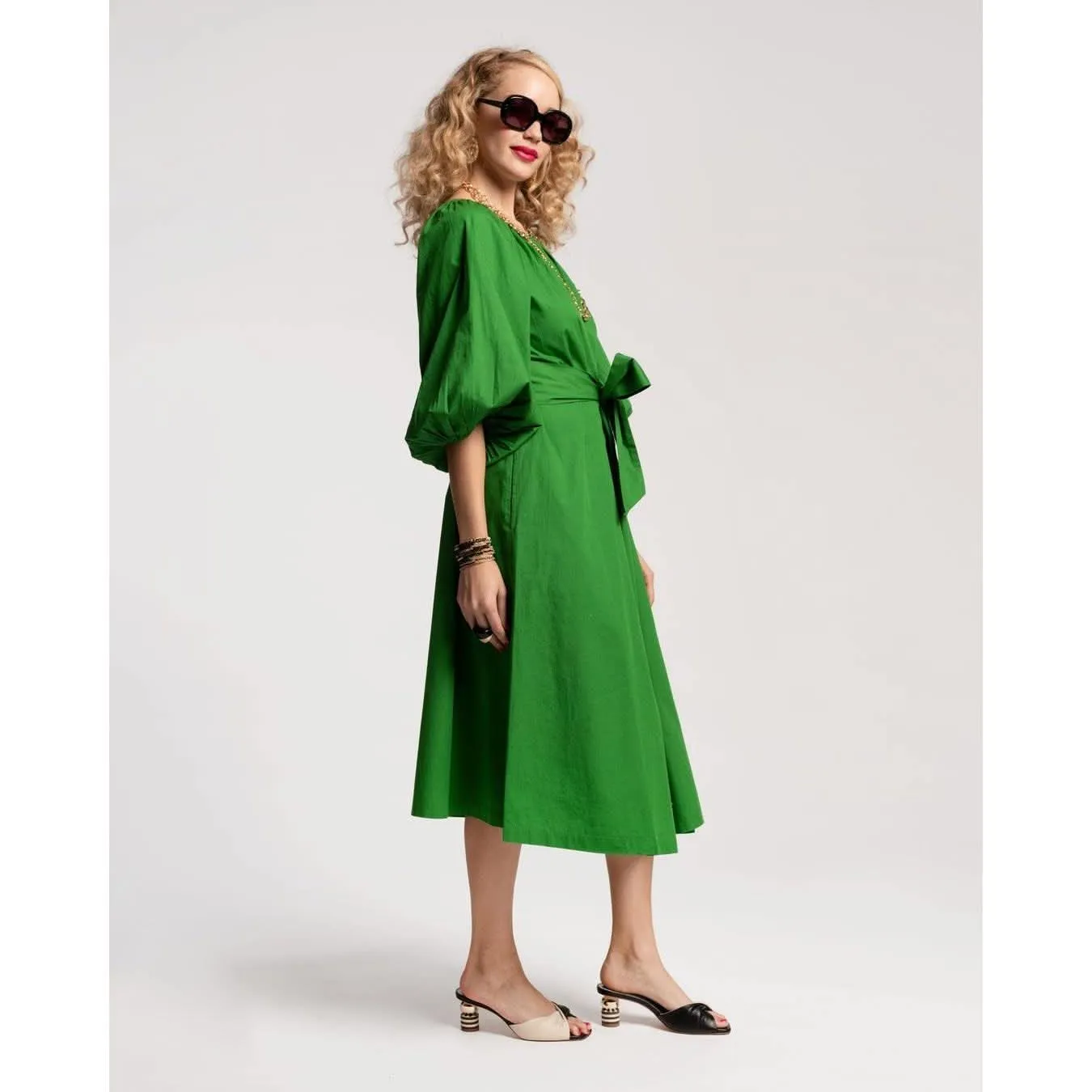 Frances Valentine Bliss Midi Dress Cotton Poplin Green