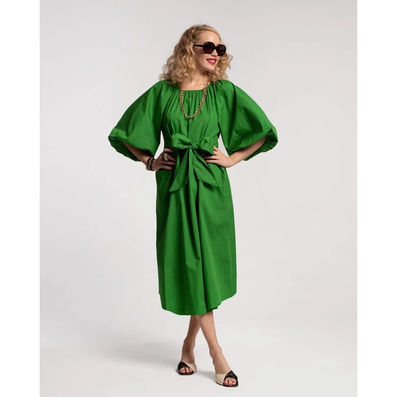 Frances Valentine Bliss Midi Dress Cotton Poplin Green