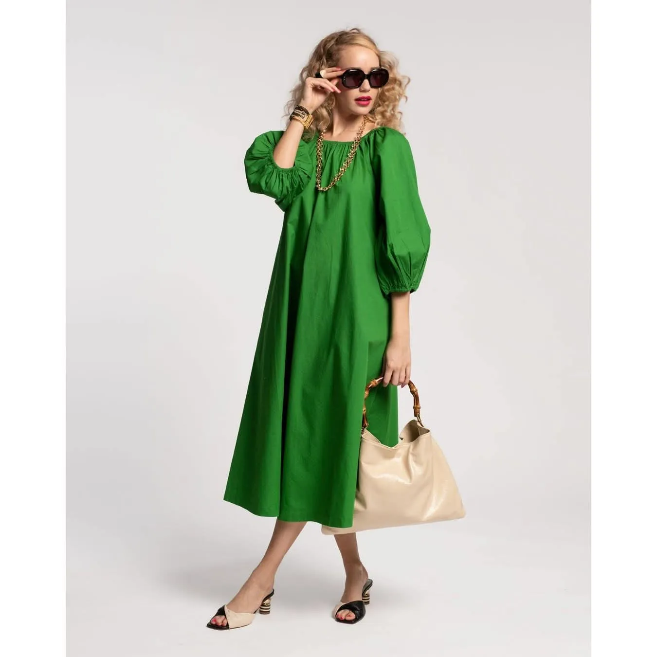Frances Valentine Bliss Midi Dress Cotton Poplin Green