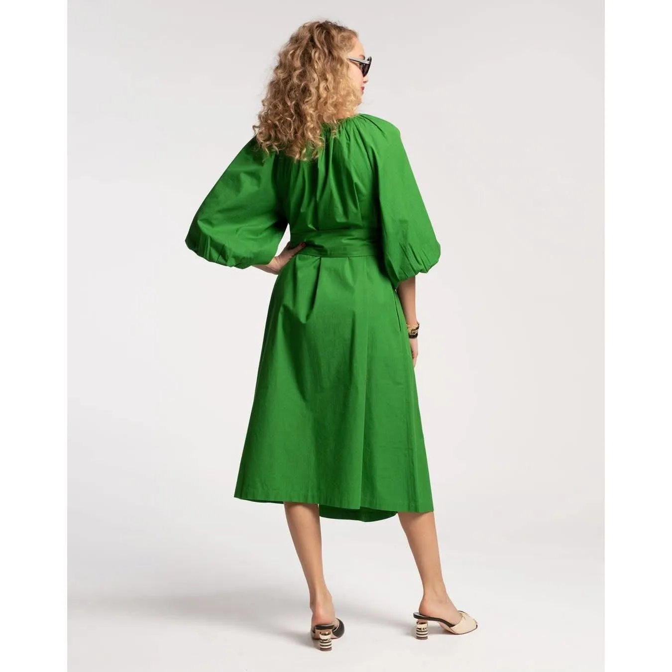 Frances Valentine Bliss Midi Dress Cotton Poplin Green