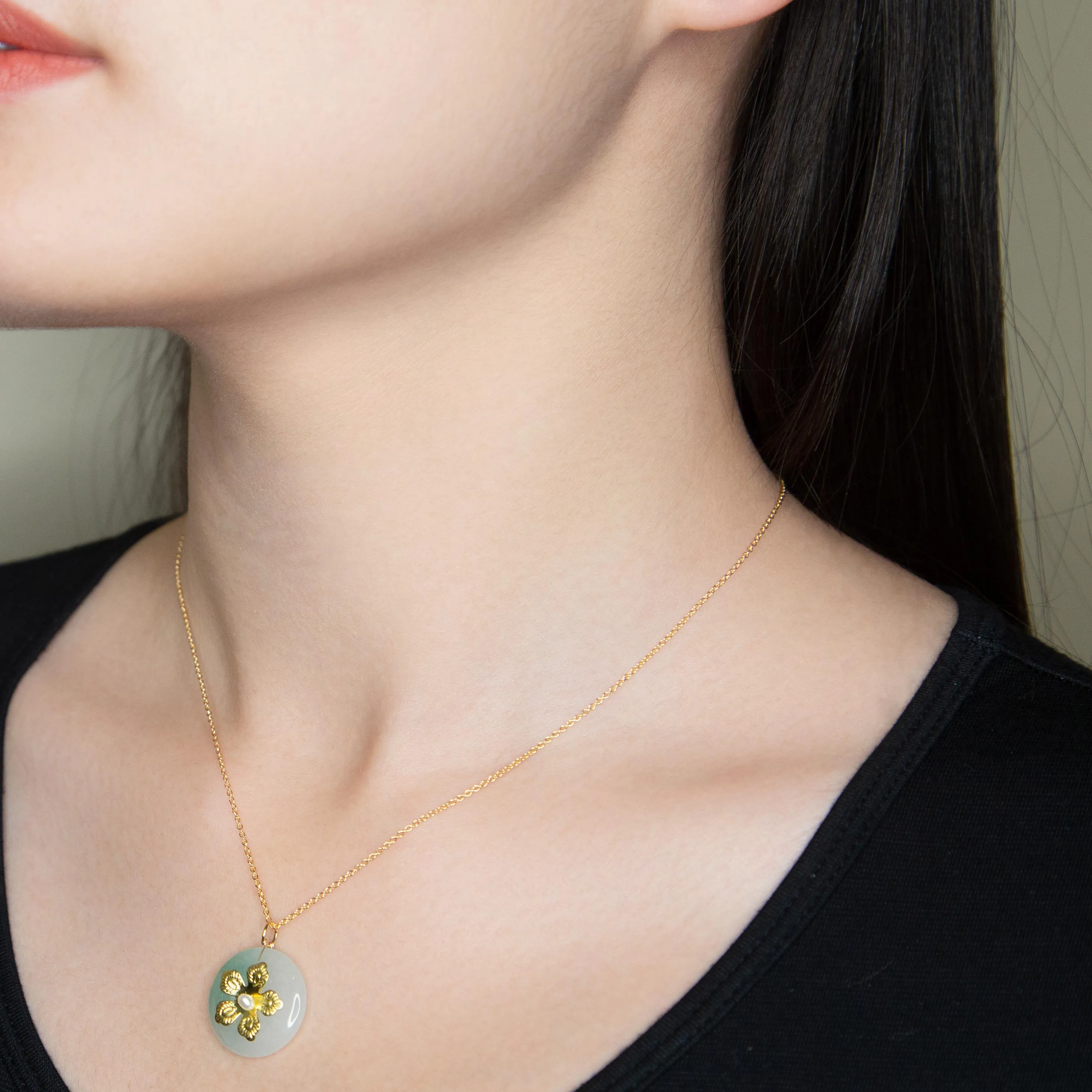Gold Floral Jade Necklace