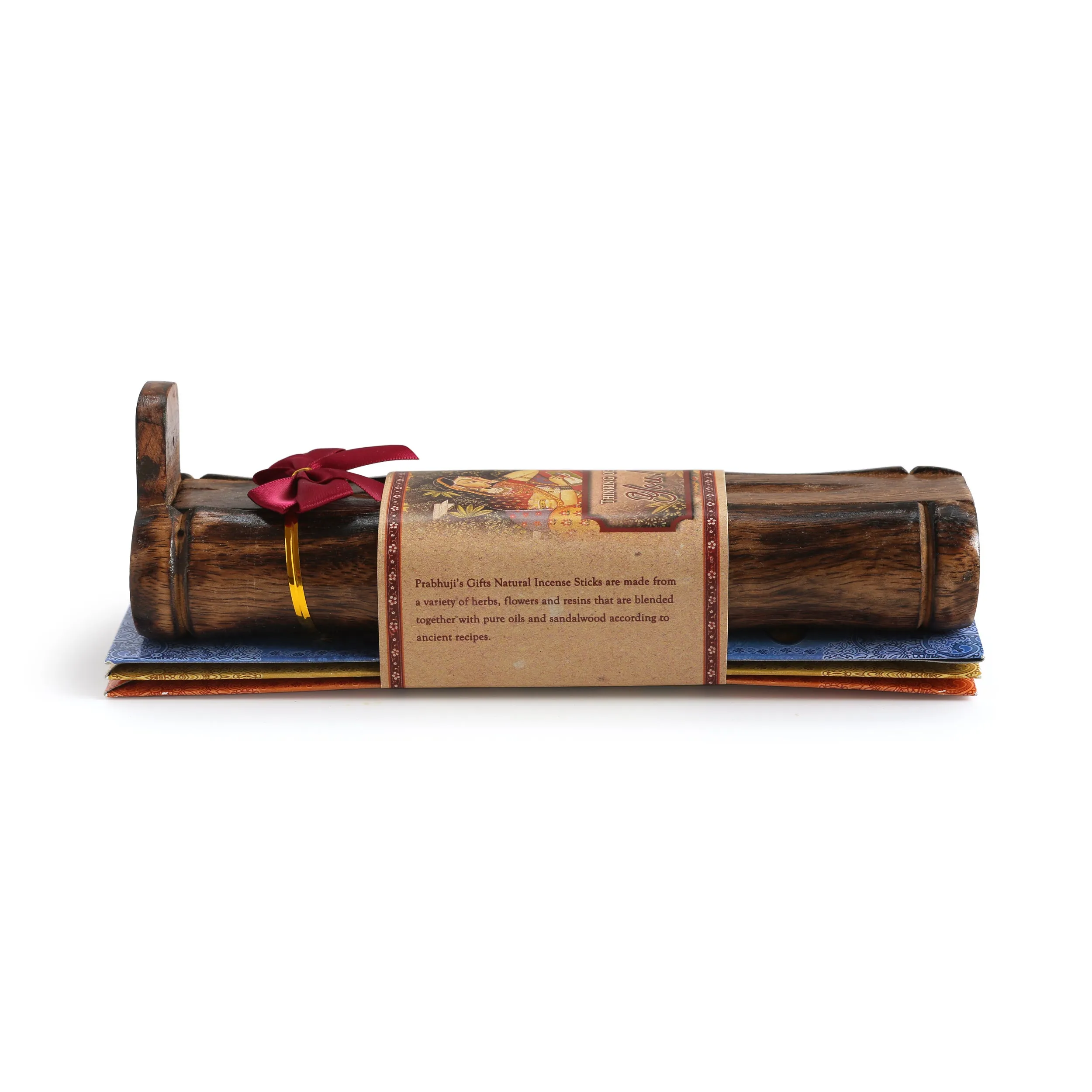 Incense Gift Set - Bamboo Burner   3 Meditation Incense Stick & Greeting - Thinking of you