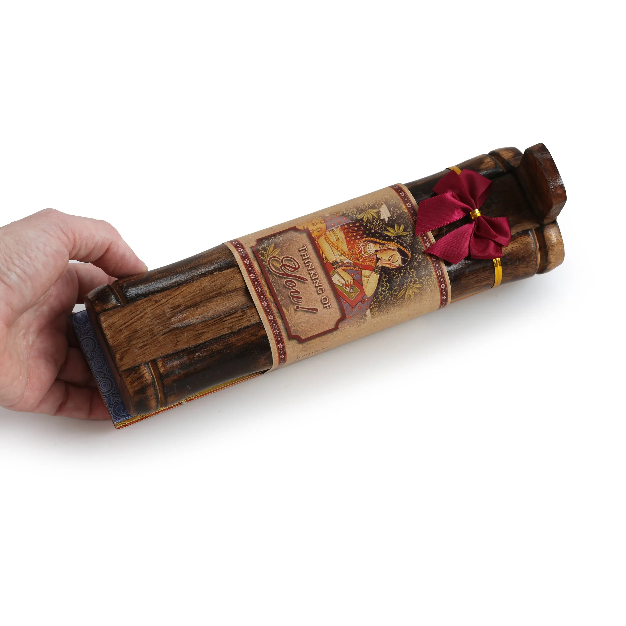 Incense Gift Set - Bamboo Burner   3 Meditation Incense Stick & Greeting - Thinking of you