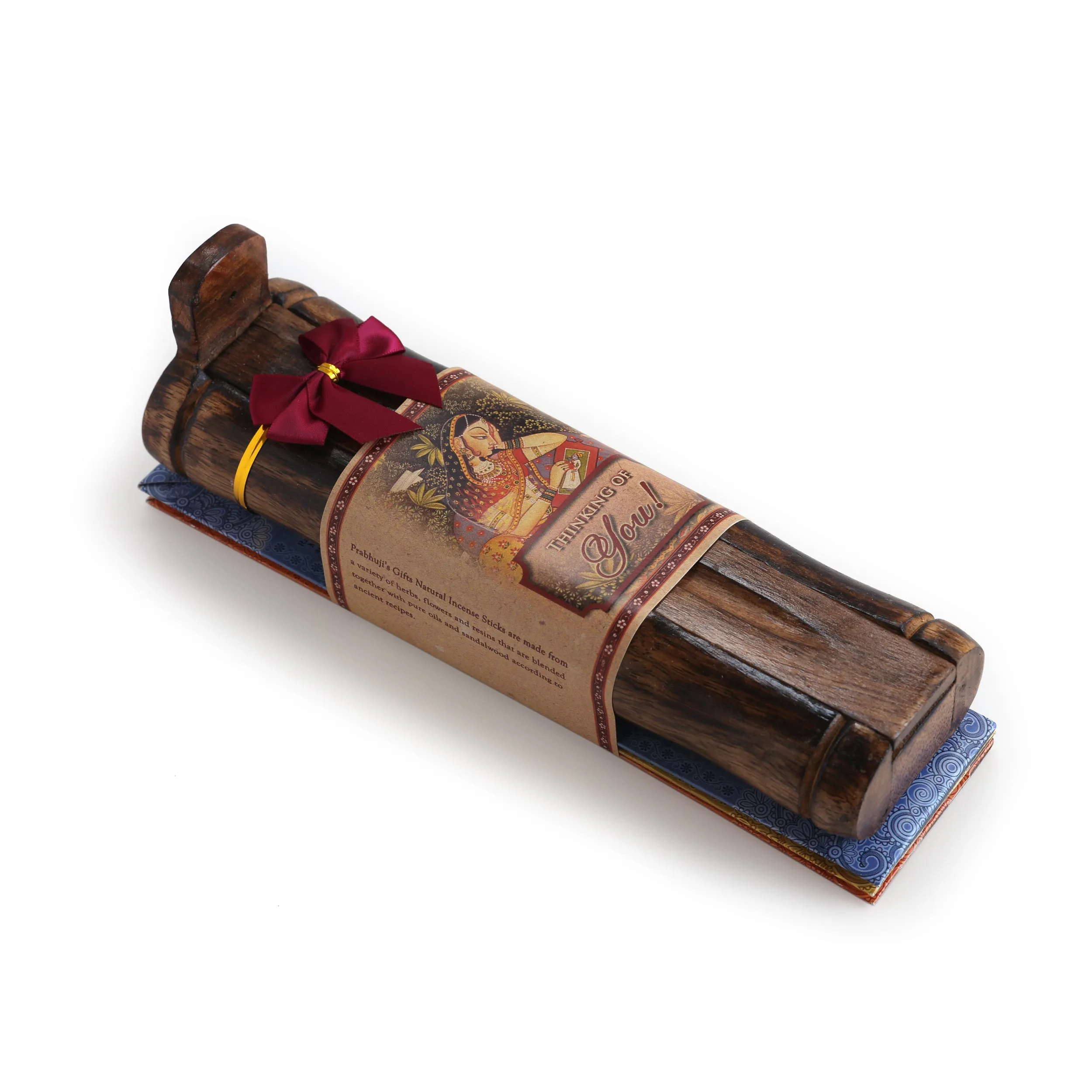 Incense Gift Set - Bamboo Burner   3 Meditation Incense Stick & Greeting - Thinking of you
