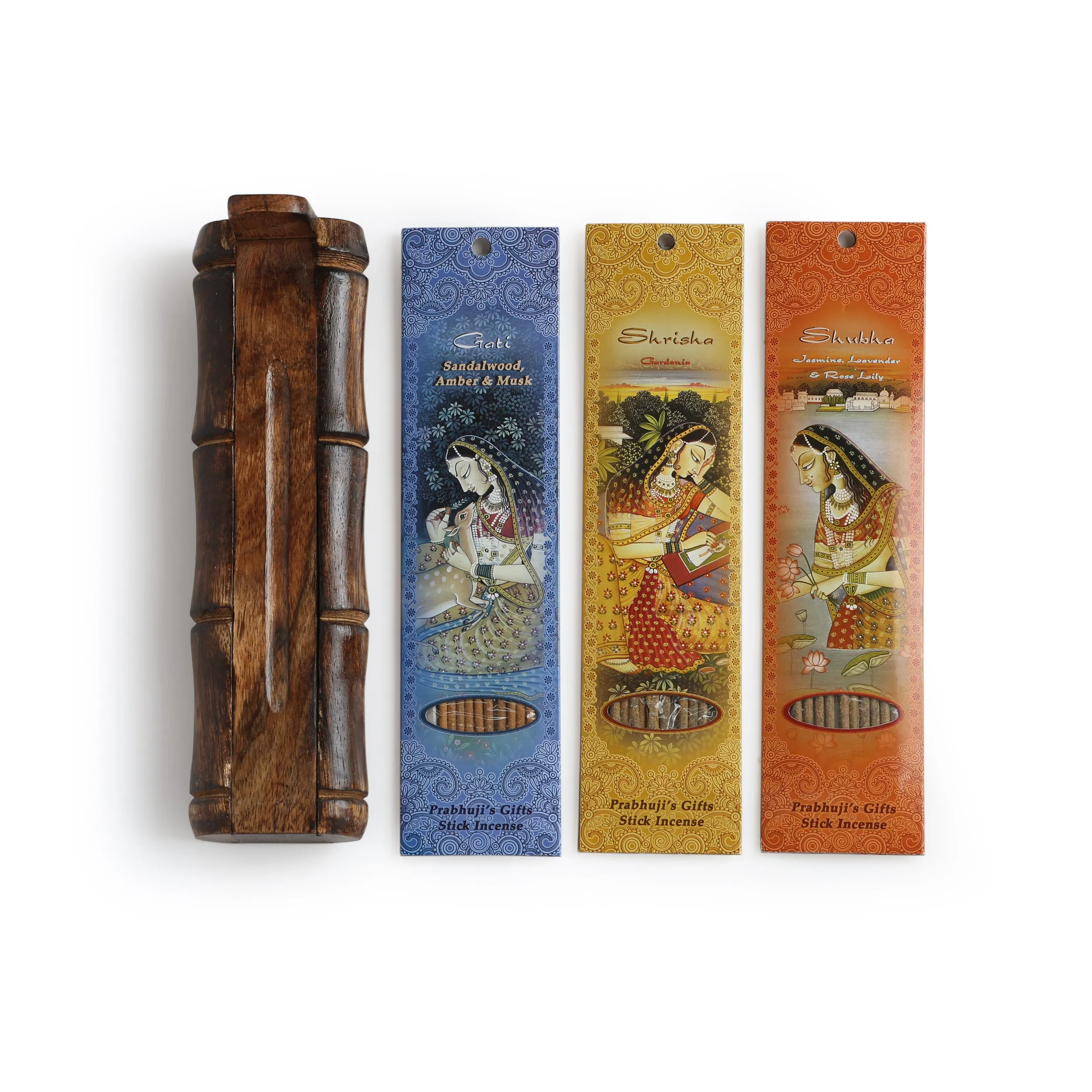 Incense Gift Set - Bamboo Burner   3 Meditation Incense Stick & Greeting - Thinking of you