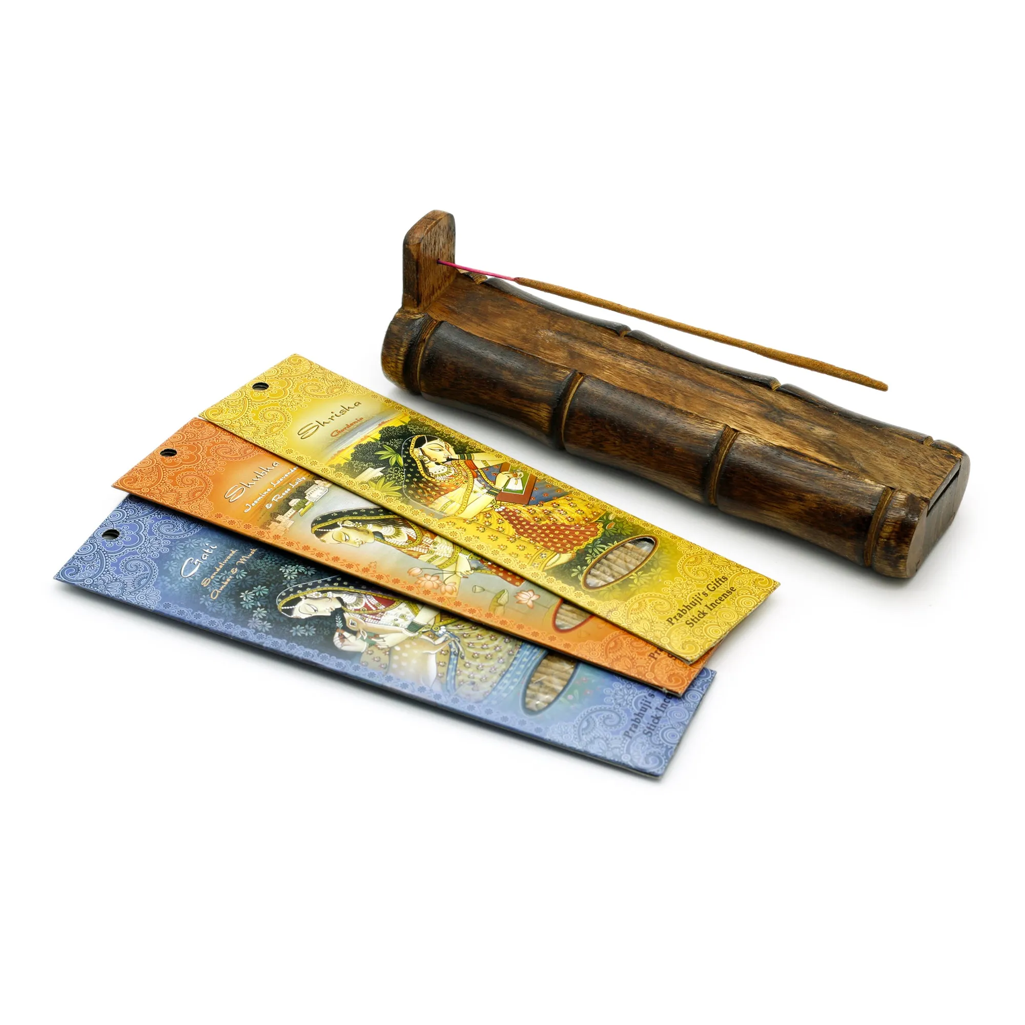 Incense Gift Set - Bamboo Burner   3 Meditation Sticks Packs & Holiday Greeting - Love