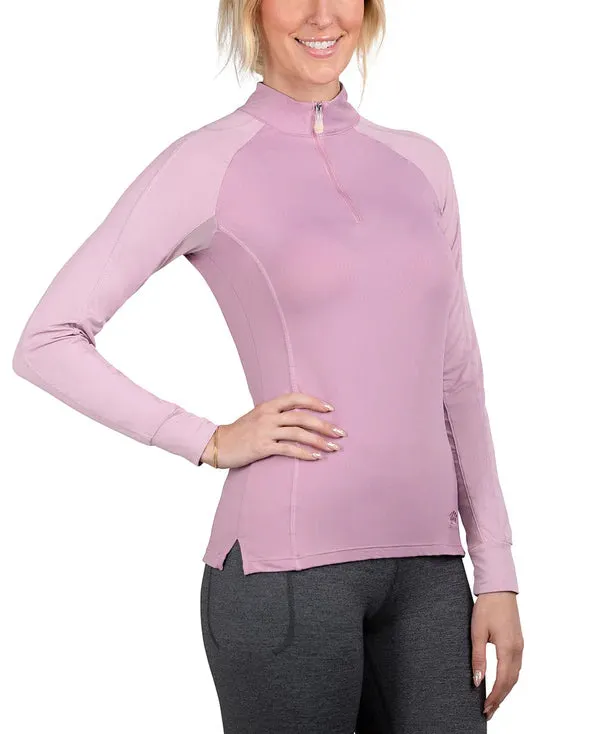 Kastel Long Sleeve Topstitched Raglan Top in Orchid Haze & Mauve Mist - Women's XL