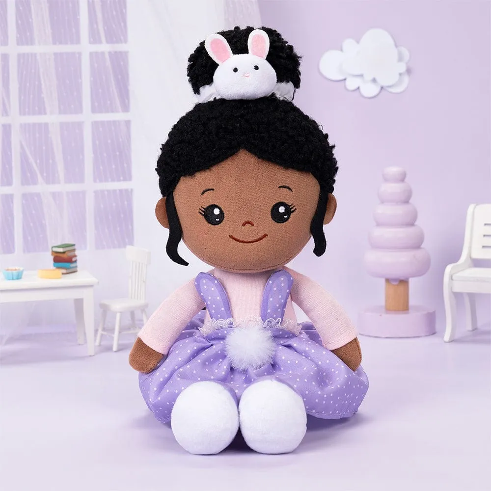 Personalized Deep Skin Tone Plush Purple Bunny Doll