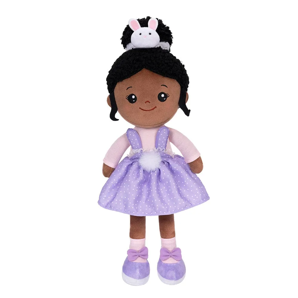 Personalized Deep Skin Tone Plush Purple Bunny Doll