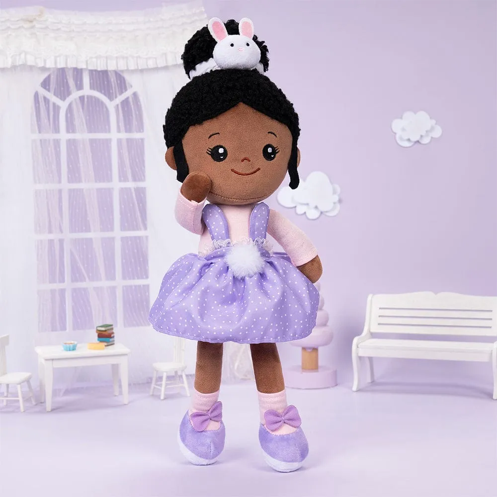 Personalized Deep Skin Tone Plush Purple Bunny Doll