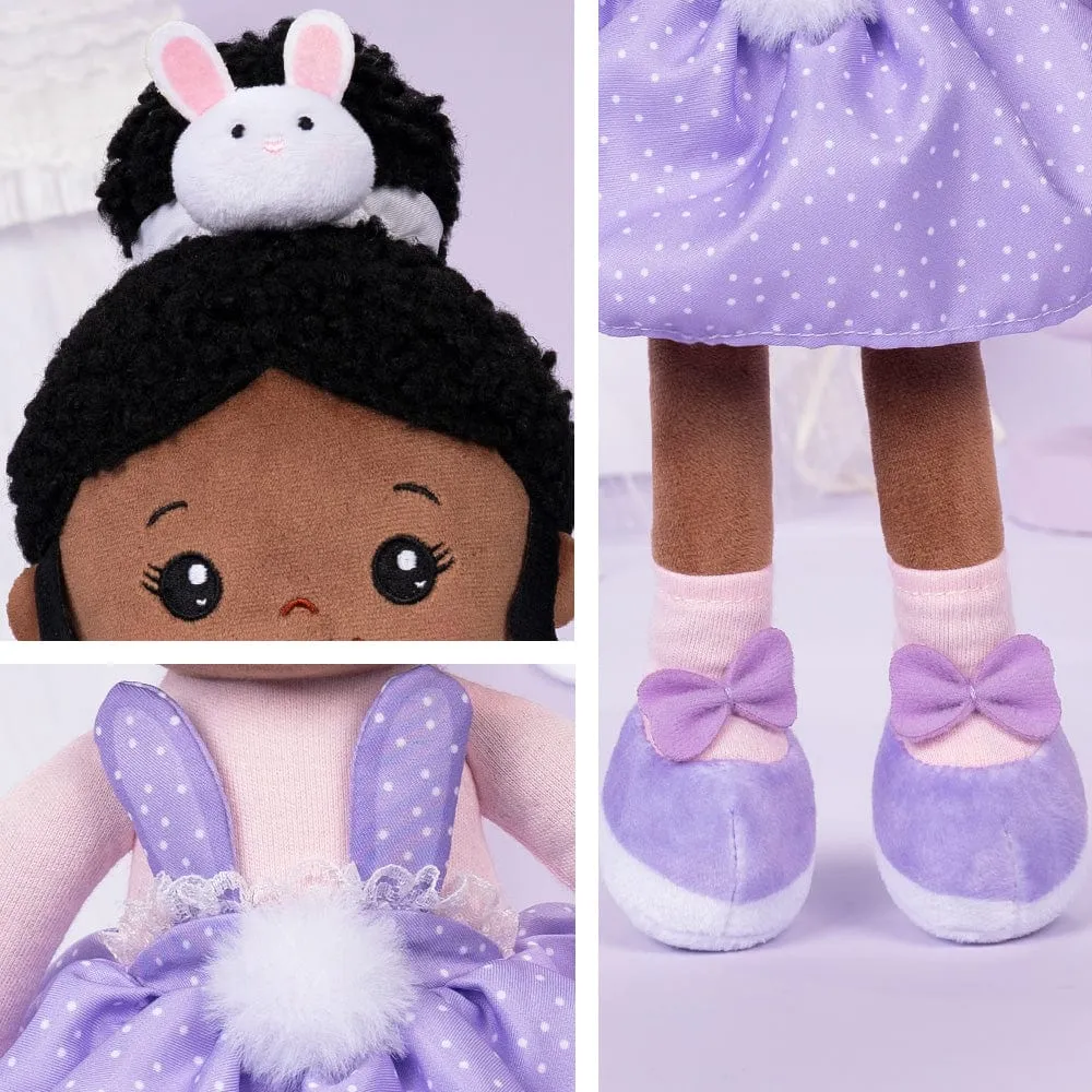 Personalized Deep Skin Tone Plush Purple Bunny Doll