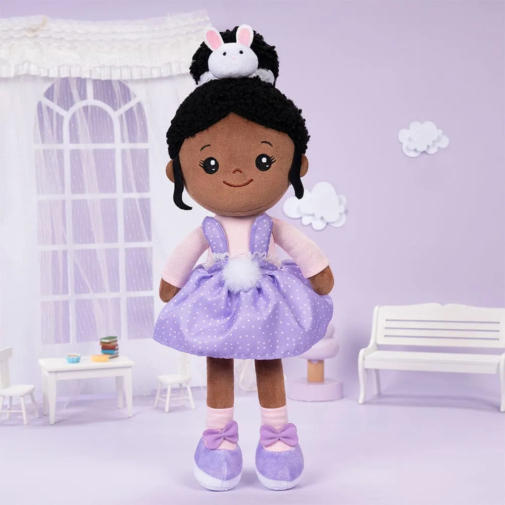 Personalized Deep Skin Tone Plush Purple Bunny Doll