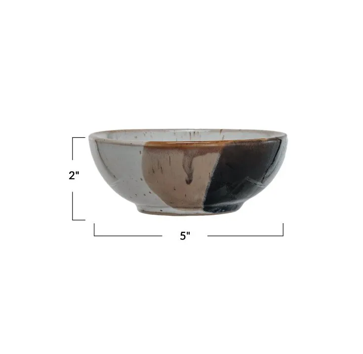 STONEWARE BOWL, REACTIVE GLAZE, BLUE & TAN COLOR