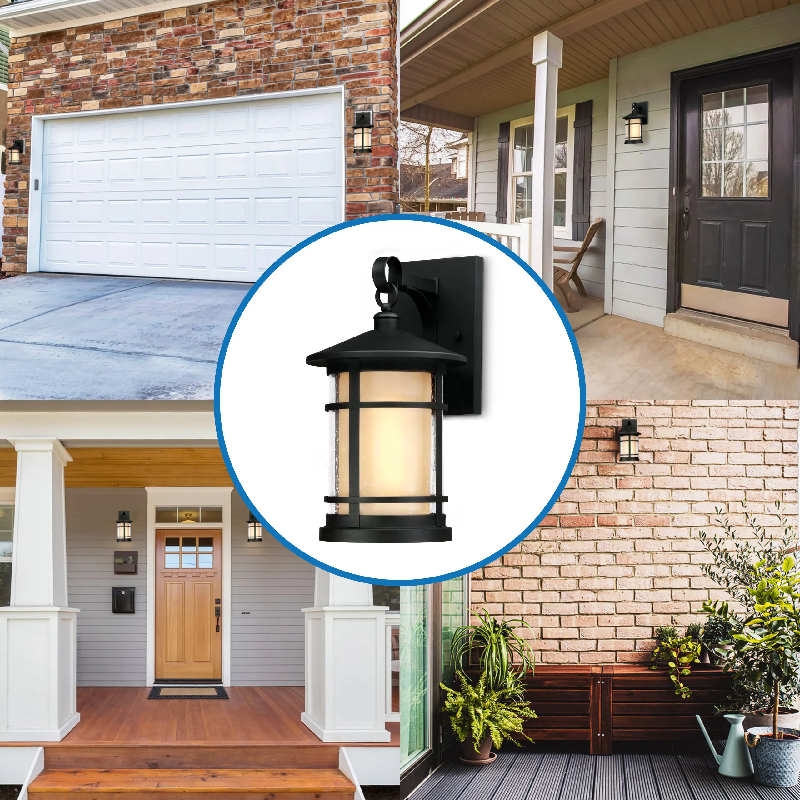Westinghouse 6312400 1 Light Medium Wall Lantern Textured Black Finish with Amber Frosted and Clear Seeded Glass