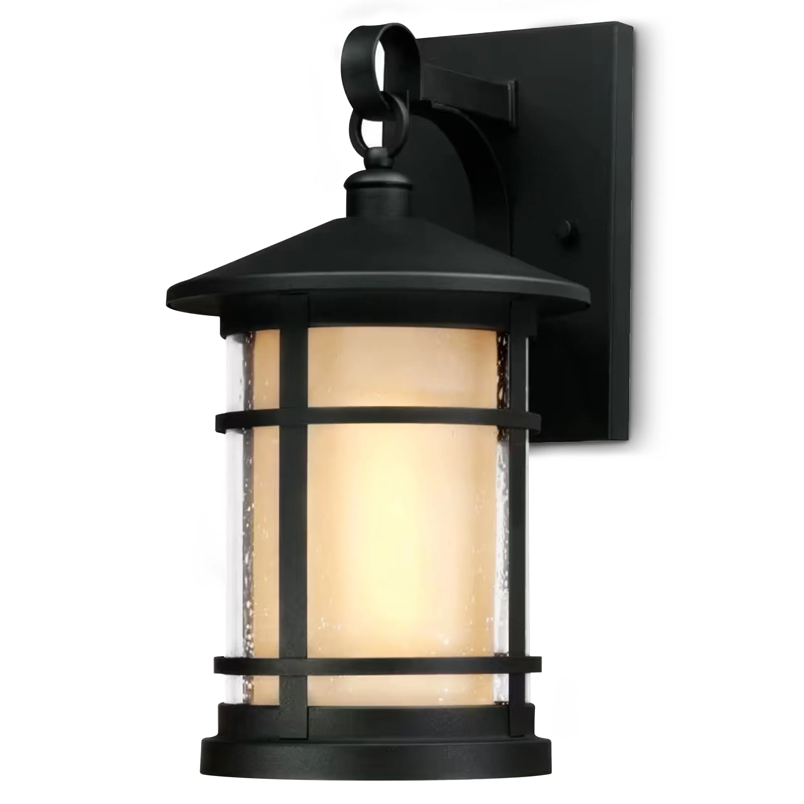 Westinghouse 6312400 1 Light Medium Wall Lantern Textured Black Finish with Amber Frosted and Clear Seeded Glass