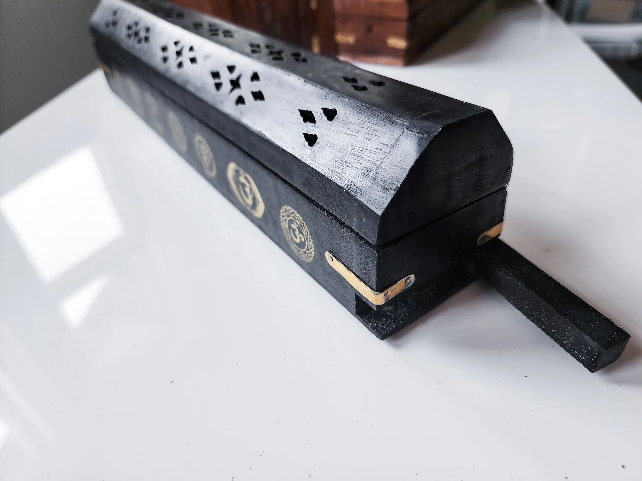 Wood Box Carved Incense Burner