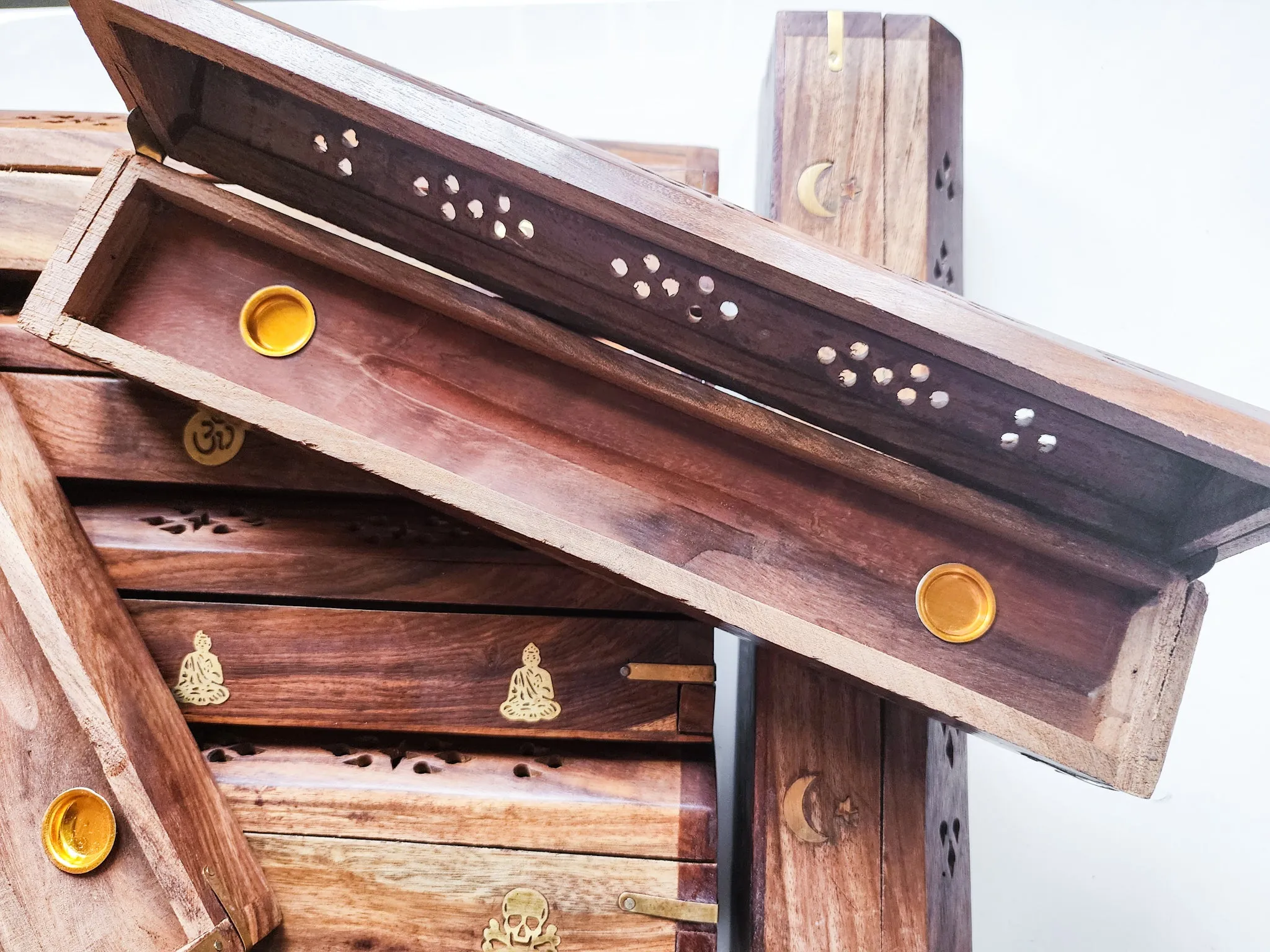 Wood Box Carved Incense Burner