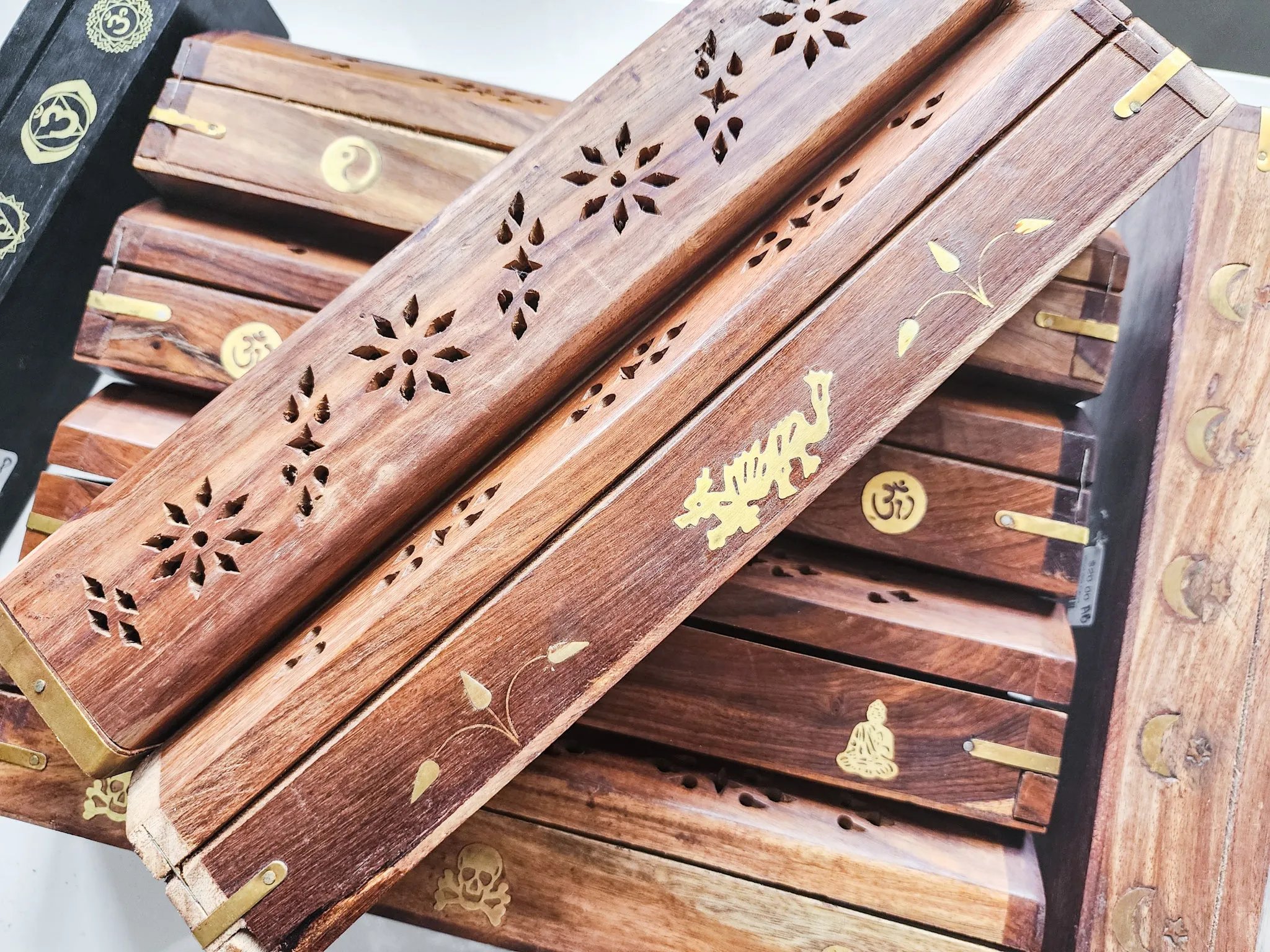 Wood Box Carved Incense Burner